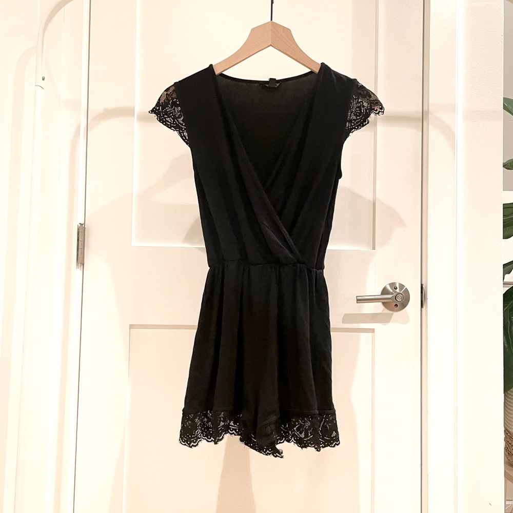 Black Topshop Wrap Lace Romper